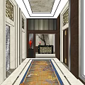 Elevator Hallway With Decorative Carpet Modern Wall Panels And Elegant Ceiling Design 3d model