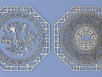 Chinese-style Metal Carved Flower Window Lattice Carved Patterns 3d model