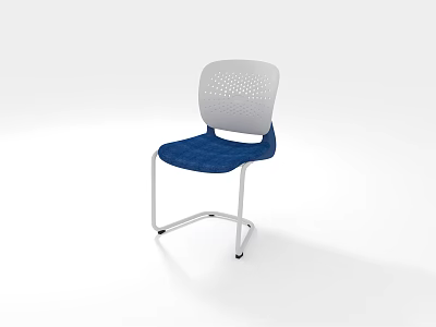 Modern Leisure Chair With Blue Seat White Perforated Backrest And Metal Frame Design 3d model