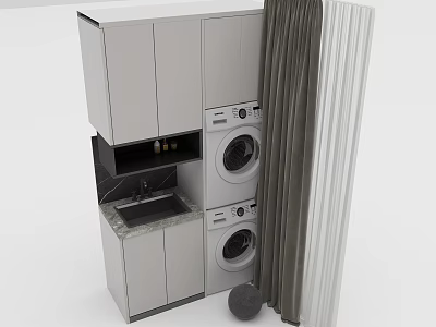 Modern Bathroom Cabinet Rack with Washing Machine Dryer Sink and Storage Space 3d model