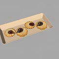 Four Round Jam Cookies With Sugar Sprinkles On White Rectangular Plate 3d model