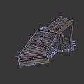 Outdoor Wooden Building Structure With Sloped Rooftop And Detailed Frame Construction