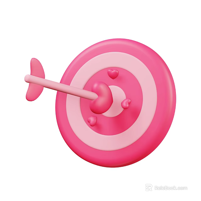 Decorative Ornament Set With Pink Target Heart Shaped Arrow And Small Heart Decorations 3d model 
