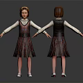 Girl Character 3D Model Front Back View With Dress Vest Stockings Shoes