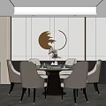 Elegant Modern Restaurant Dining Area With Round Table Gray Chairs And Circular Wall Art 3d model
