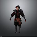 Fantasy Warrior Character Design With Red Black Costume And Detailed Armor
