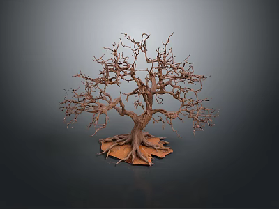 Isolated Leafless Tree With Thin Trunk And Exposed Roots On Dark Background 3d model
