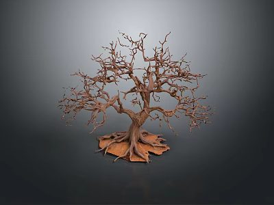 Isolated Leafless Tree With Thin Trunk And Exposed Roots On Dark Background 3d model