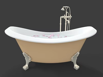Elegant Free Standing Bathtub With Vintage Faucet Flower Petals And Ornate Metal Feet 3d model