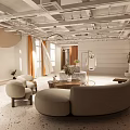 Modern Clothing Store Interior With Comfortable Sofa Round Coffee Table Fitting Mirrors And Orange Curtains