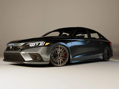Black Sporty Sedan With Sleek Headlights Alloy Wheels And Red Brake Calipers 3d model