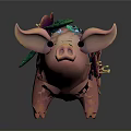 Decorative Pink Pig Figurine Adorned With Purple Flowers And Green Leaves