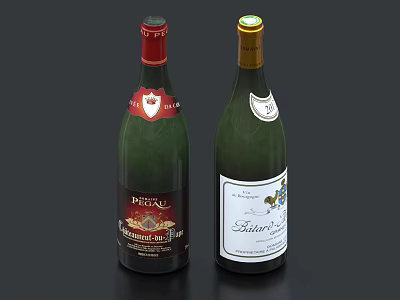 Two Bottles of Wine With Picard Bordeaux And Bellevue Labels Displayed 3d model