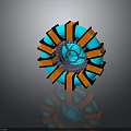 Futuristic Circular Mechanical Component With Orange Blue Blades And Central Core