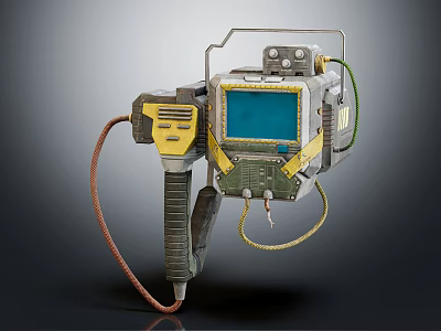 Handheld Mechanical Tool With Blue Screen Yellow Gray Casing And Cables 3d model