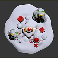 Festive Christmas Decorations with Small Trees Mouse Snowman and Gift Boxes on Snowy Base