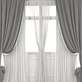 Gray Curtains with White Sheer Panels Pleated Design for Window Green View