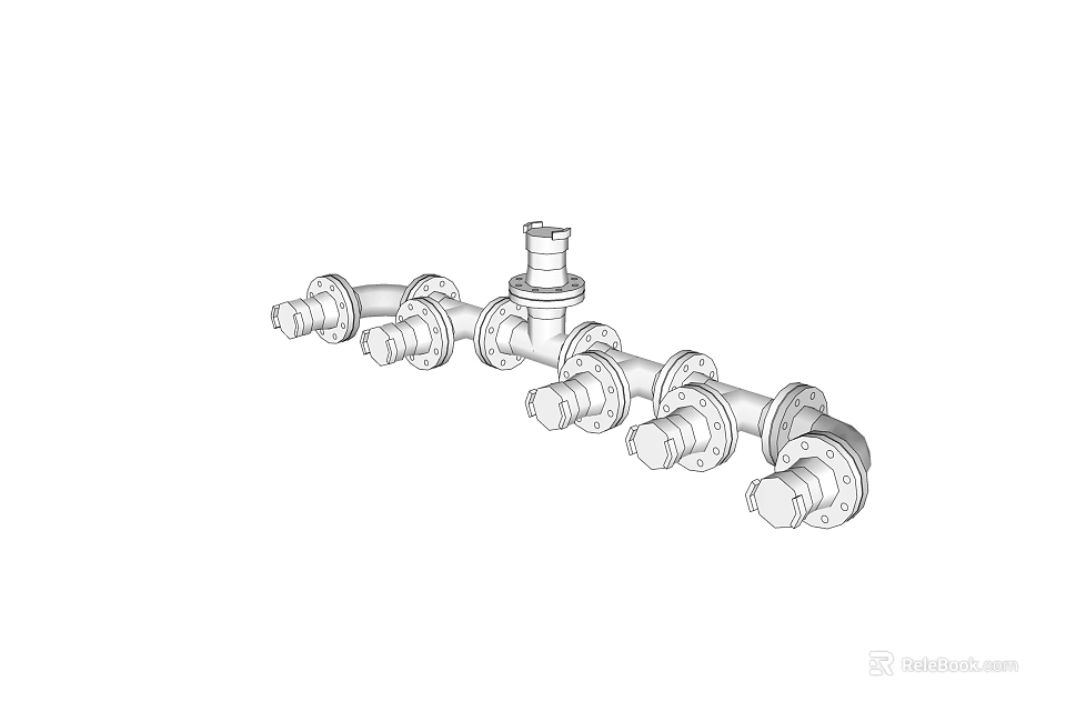 Industrial Metal Piping System With Flange Joints Valve Connections And Fittings 3d model 