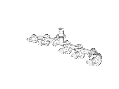 Industrial Metal Piping System With Flange Joints Valve Connections And Fittings 3d model