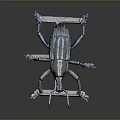 Blue And Black Mechanical Beetle Sculpture On Metal Stand With Decorative Legs