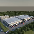 Modern Industrial Warehouse With Green Surroundings Truck Parking And Logistics Facilities