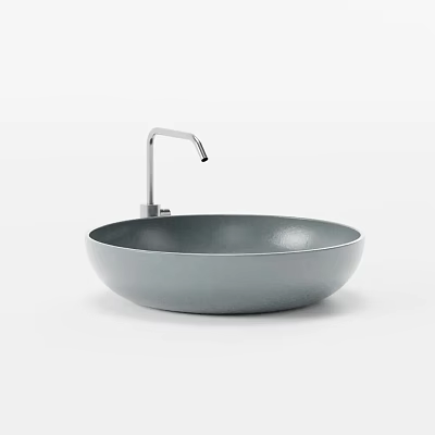Modern Gray Round Countertop Washbasin Featuring Sleek Silver Faucet In Minimalist Design 3d model