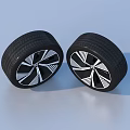 Two Modern Car Tires With Stylish Alloy Wheels On Light Blue Surface 3d model