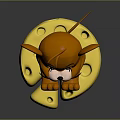 Happy Cartoon Mouse Sitting On Yellow Cheese Block Holding Small Cheese Piece