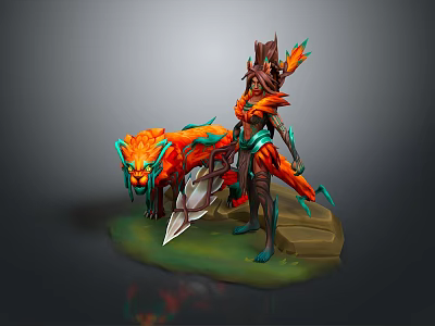 Fantasy Style 3D Model Decorative Figurine With Female Character And Flame Mount 3d model