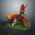 Fantasy Style 3D Model Decorative Figurine With Female Character And Flame Mount