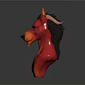 3D Fantasy Character Creature Bust With Red Orange Gradient Pointed Ears And Diamond Symbol