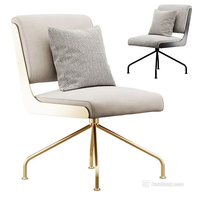 Modern Office Chair With Gray Fabric Cushion And Gold Metal Five Pointed Base Design 3d model 