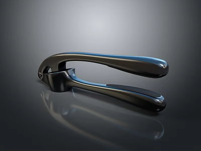 Black Metal Garlic Press with Smooth Surface and Long Reflective Handles for Kitchen Use 3d model