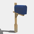 Blue Mailbox With Red Door Mounted On Wooden Post For Home Exterior
