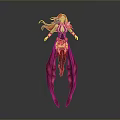 3D Fantasy Female Character With Long Red Hair Red Gold Outfit and Flowing Appendages