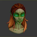 Elf Fantasy Character with Orange Yellow Hair Green Face Paint Blue Eyes and Pointed Ears