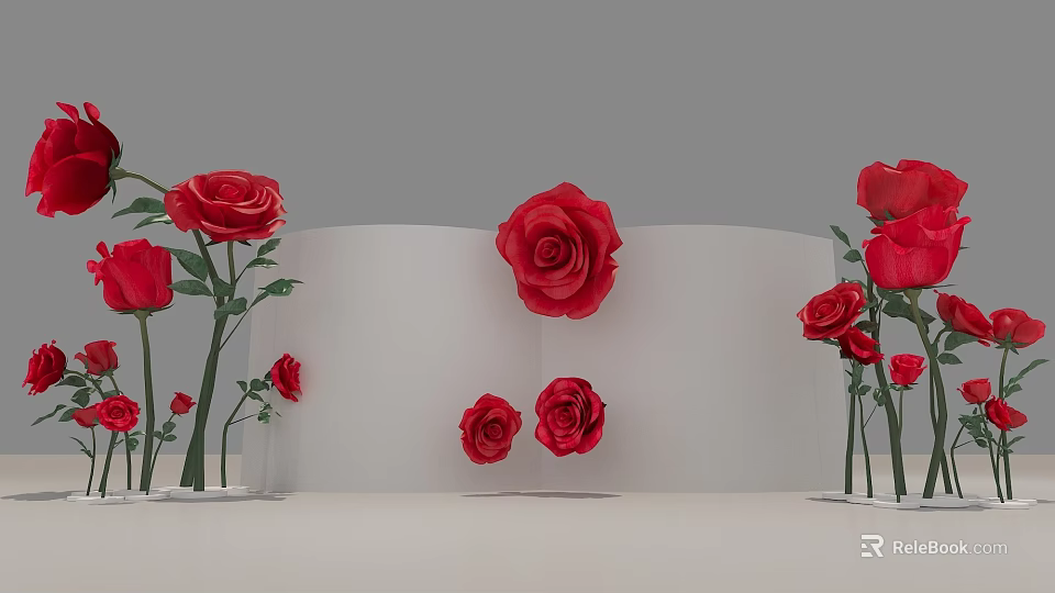 Stunning Photo Spot With Red Roses On Display Stand And White Background 3d model 