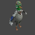 Green Headed Pigeon Game Animated Character With Hat Goggles Pearl Necklace And Pendant