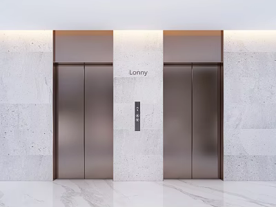 Modern Elevator Lobby With Lonity Elevator Doors Marble Walls And Polished Floor 3d model
