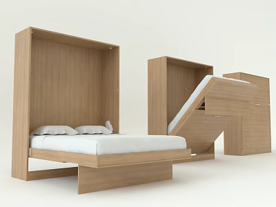 Wooden Folding Bed Modern Design Space Saving With Unfolded and Folded States 3d model