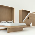 Wooden Folding Bed Modern Design Space Saving With Unfolded and Folded States