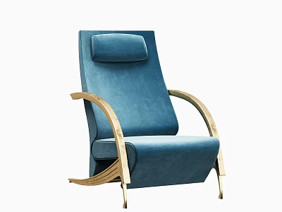 Elegant Modern Blue Velvet Accent Chair with Gold Metal Armrests and Sturdy Legs 3d model