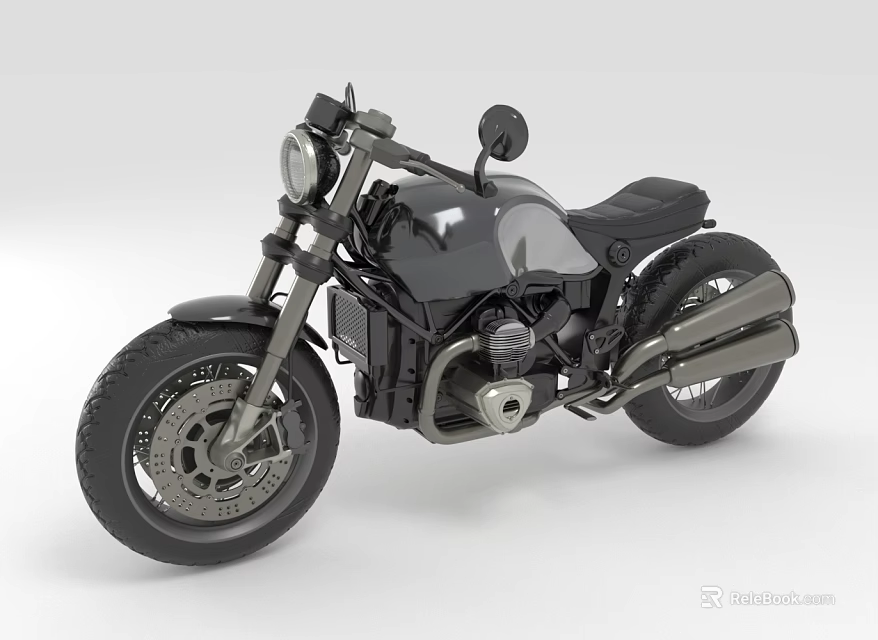Vintage Black and Silver Motorcycle with Classic Headlight Rearview Mirror and Leather Seat 3d model 