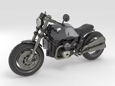 Vintage Black and Silver Motorcycle with Classic Headlight Rearview Mirror and Leather Seat 3d model