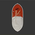 White Hull Boat With Red Interior Two Oars And Small Bucket
