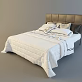 Modern Double Bed Interior With Gray Headboard White Quilt Black Trim And Pillows