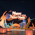 Happy 2023 New Year Photo Spot With Starry Sky Wave Decorations And Lanterns