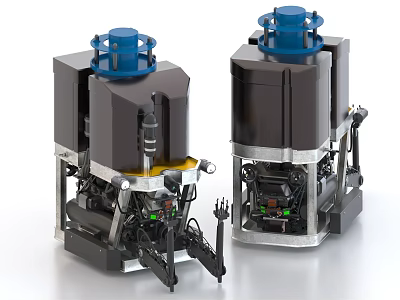 Two Units Industrial Machinery With Black Silver Exterior Blue Top Covers And Mechanical Structure 3d model