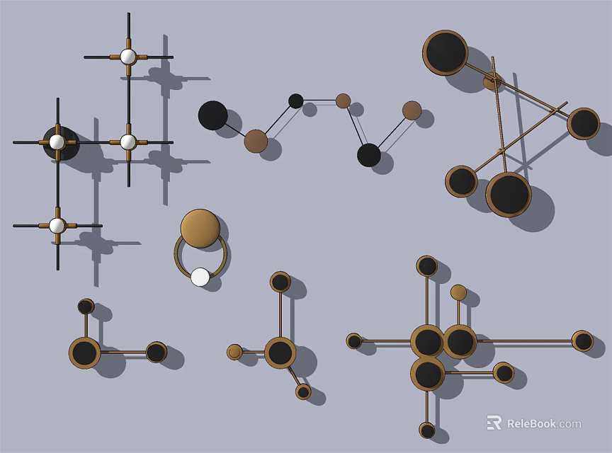 Modern Geometric Wall Lamps Various Styles Black Gold White Metallic Designs 3d model 