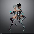 Anime Characters With White And Black Hair In Mechanical Outfits Holding Blue Orbs